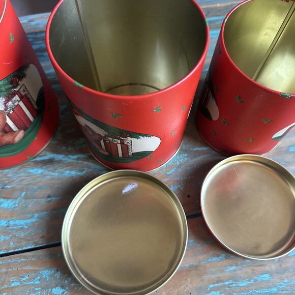 HOUSE OF LLOYD 1988 Nesting Tin 3pc Canister Set Teddy Bear Christmas Presents - Picture 6 of 15